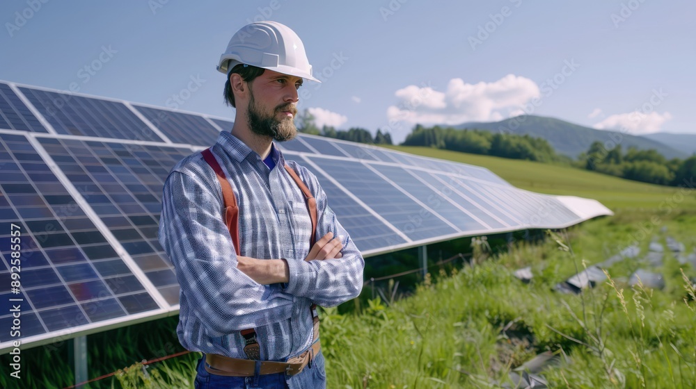 Engineer explaining the benefits of silicon photovoltaic technology.