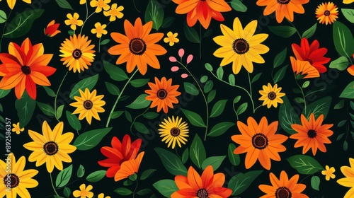 Wallpaper Mural A tile pattern of Mexican sunflowers in colorful flat vector style, creating a lively and geometric visual effect Torontodigital.ca