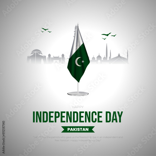 Happy Independence Day Pakistan Post and Greeting Card. Pakistan Independence Day August 14th Banner with Text .Vector Illustration