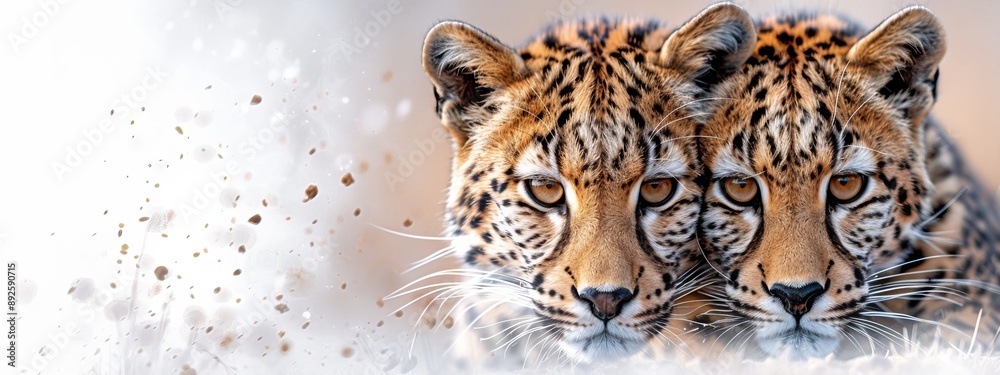Two large cats pose beside a window encased in snow Two large cats pose beside a window encased in snow