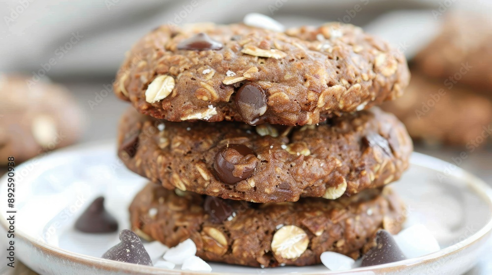 Protein breakfast cookies with oats, almond butter, protein powder, coconut and dark chocolate Protein breakfast cookies with oats, almond butter, protein powder, coconut and dark chocolate
