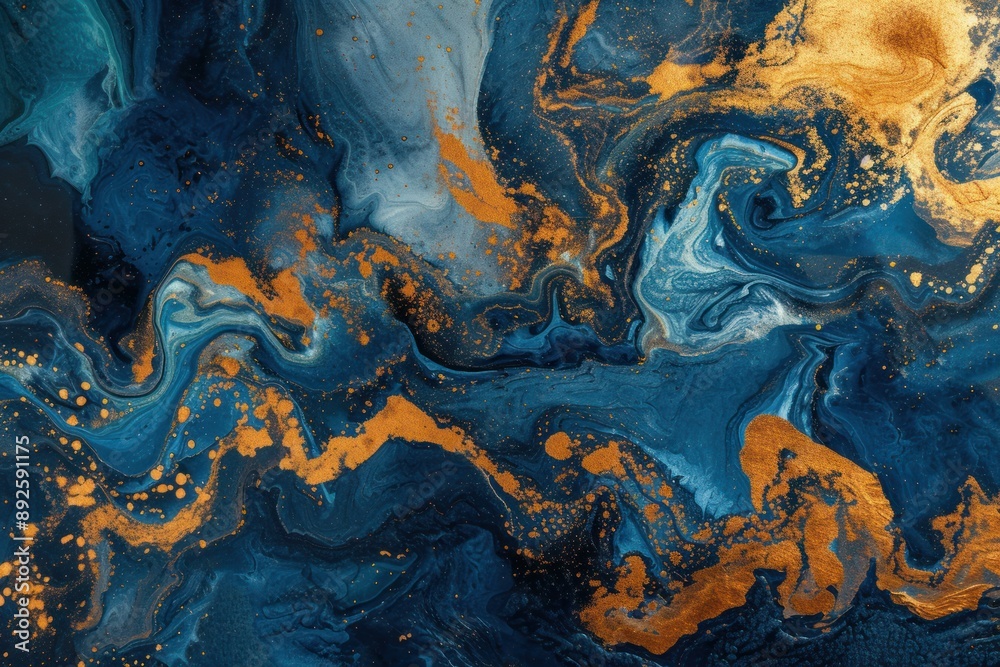 Naklejka premium Elegant swirls of blue and gold create a luxurious marble texture background