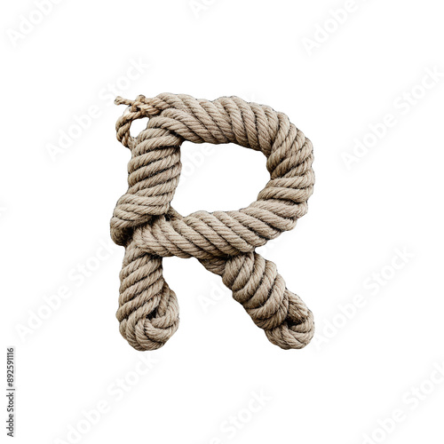 Letter R. Natural Rope and Cord Artstyle. typography font, alphabet abc, isolated on transparent background png.