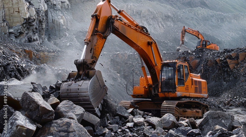 Excavator Working in a Quarry. Excavator Working in a Quarry.