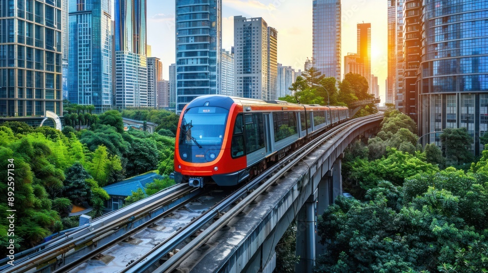 Fototapeta premium A city with efficient public transportation, reducing carbon footprint and promoting sustainability