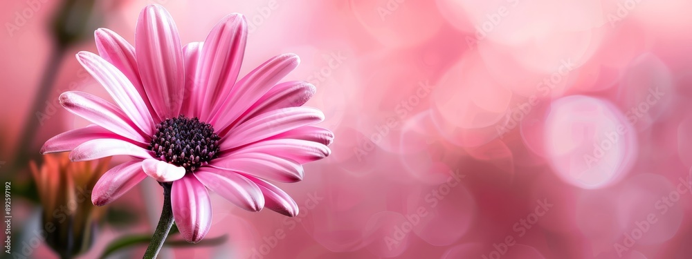 A tight shot of a pink bloom against a blurred backdrop of lights and indistinct background A tight shot of a pink bloom against a blurred backdrop of lights and indistinct background