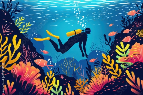 Diver Exploring Colorful Reef