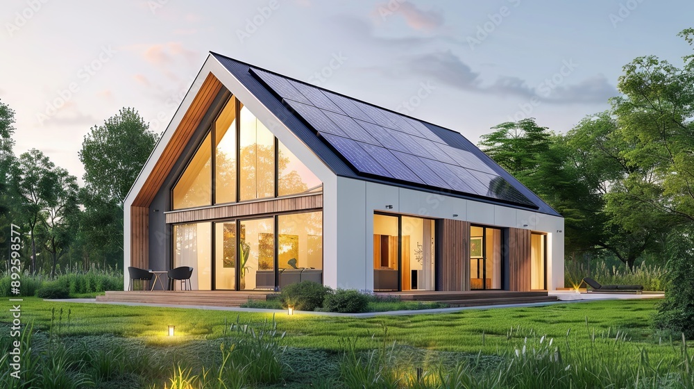 Obraz premium A white luxurious house with a green lawn in front