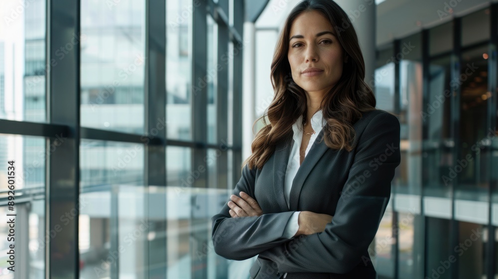 Confident Businesswoman Standing in a Modern Office Building Confident Businesswoman Standing in a Modern Office Building