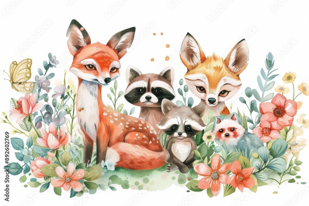 Fototapeta premium watercolor baby forest animal