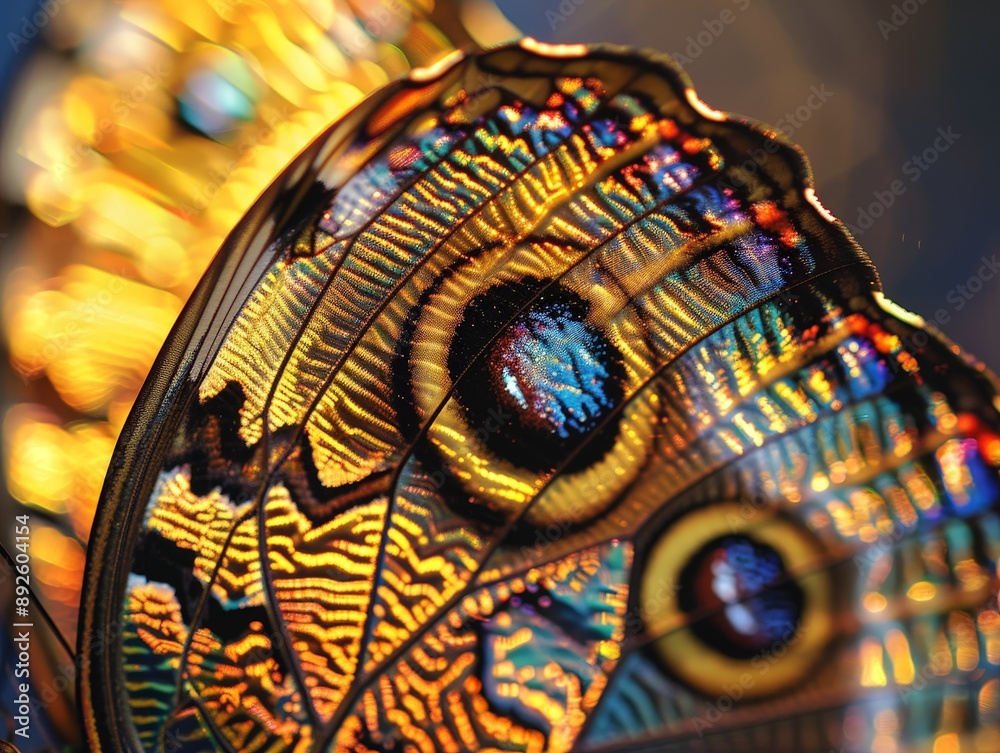 Fototapeta premium Detailed Close-up of Vibrant Micro Butterfly Art with Accurate Colors and Intricate Wing Patterns under Bright Lighting