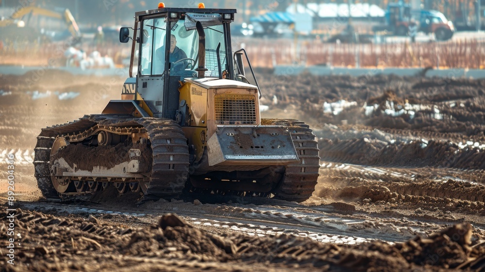 Crawler Tractor Moving Earth at a Construction Site. Crawler Tractor Moving Earth at a Construction Site.