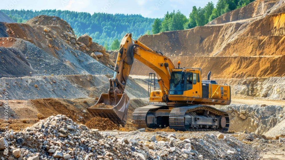 Excavator Working in Quarry. Excavator Working in Quarry.