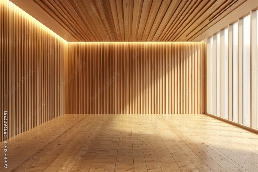 Architecture and interior concept Empty room and wood panels wall background Architecture and interior concept Empty room and wood panels wall background