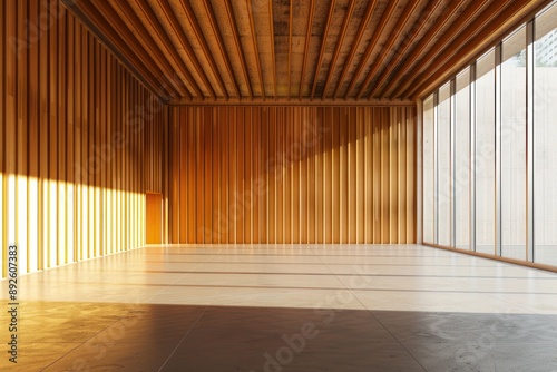 Architecture and interior concept Empty room and wood panels wall background © Anna