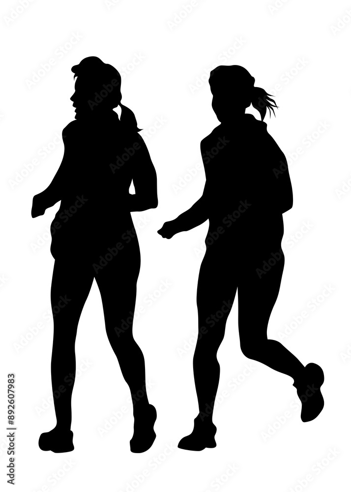 Young athletes run a marathon. Isolated silhouettes on white background Young athletes run a marathon. Isolated silhouettes on white background