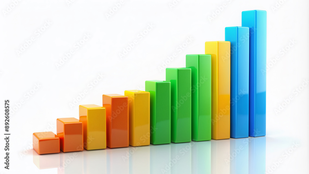 Vibrant horizontal bar graph with bold orange, green, blue, and yellow columns rising against a clean white background, perfect for financial or business reports. Vibrant horizontal bar graph with bold orange, green, blue, and yellow columns rising against a clean white background, perfect for financial or business reports.