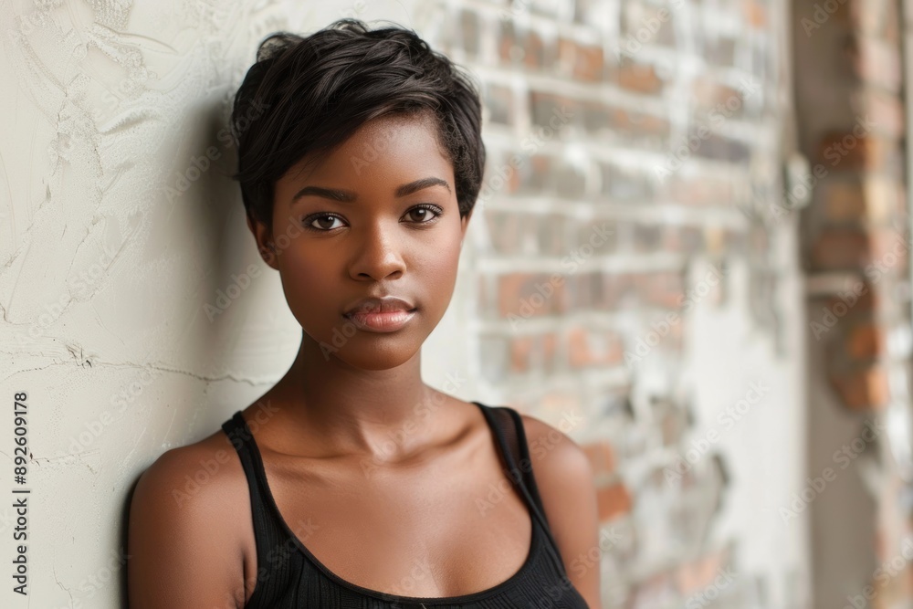 Beautiful african american young woman with short black hair Beautiful african american young woman with short black hair