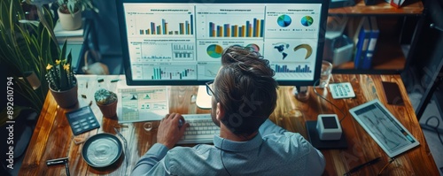 Person analyzing data on a computer screen.