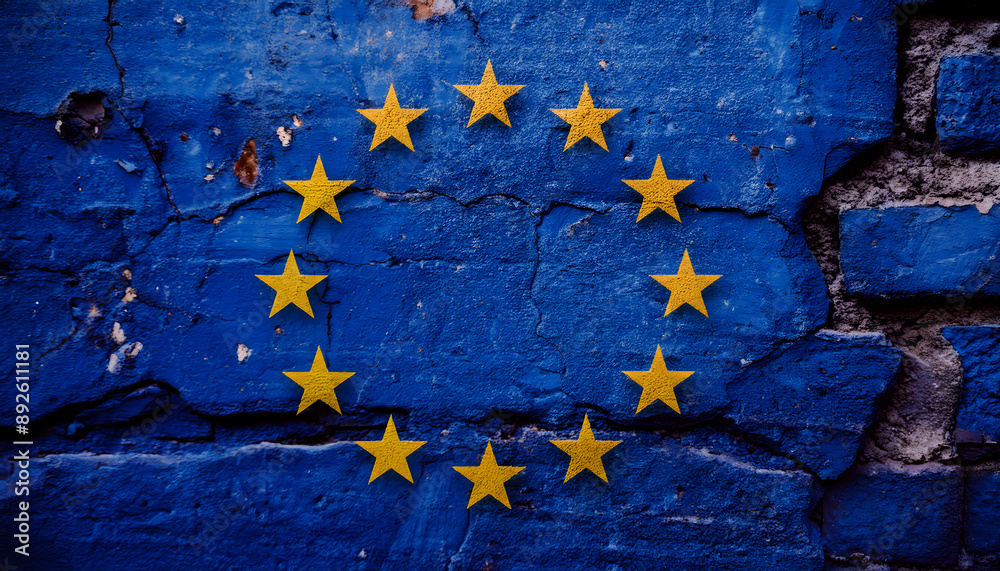 Flag on an old cement wall. European Union Flag on an old cement wall. European Union