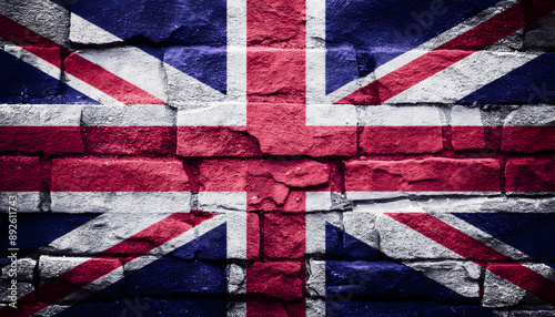 Flag on an old cement wall. United Kingdom