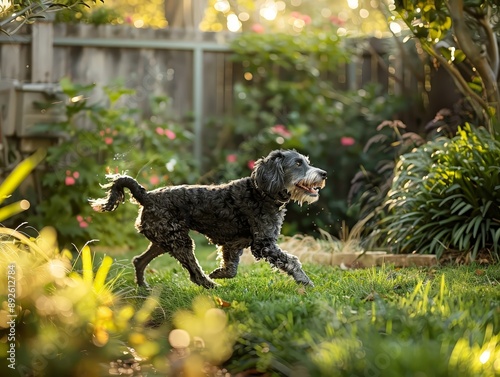 A happygolucky dog chasing its tail in the backy255 dog, animal, pet, black, labrador, canine, retriever, grass, cute, nature, mammal, puppy, portrait, head, breed, fur, dogs, hunting  photo