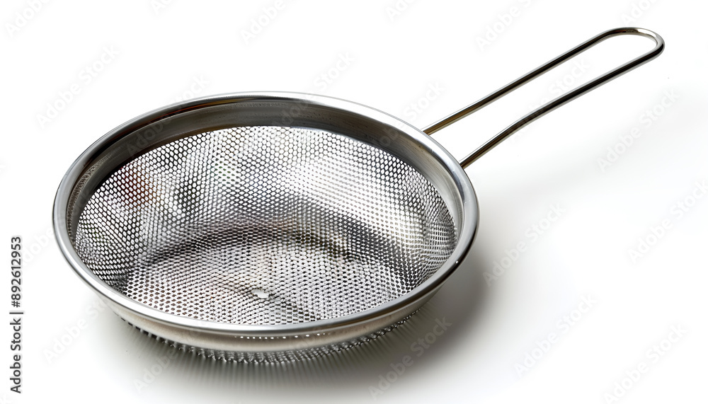 One metal sieve isolated on white. Cooking utensil One metal sieve isolated on white. Cooking utensil