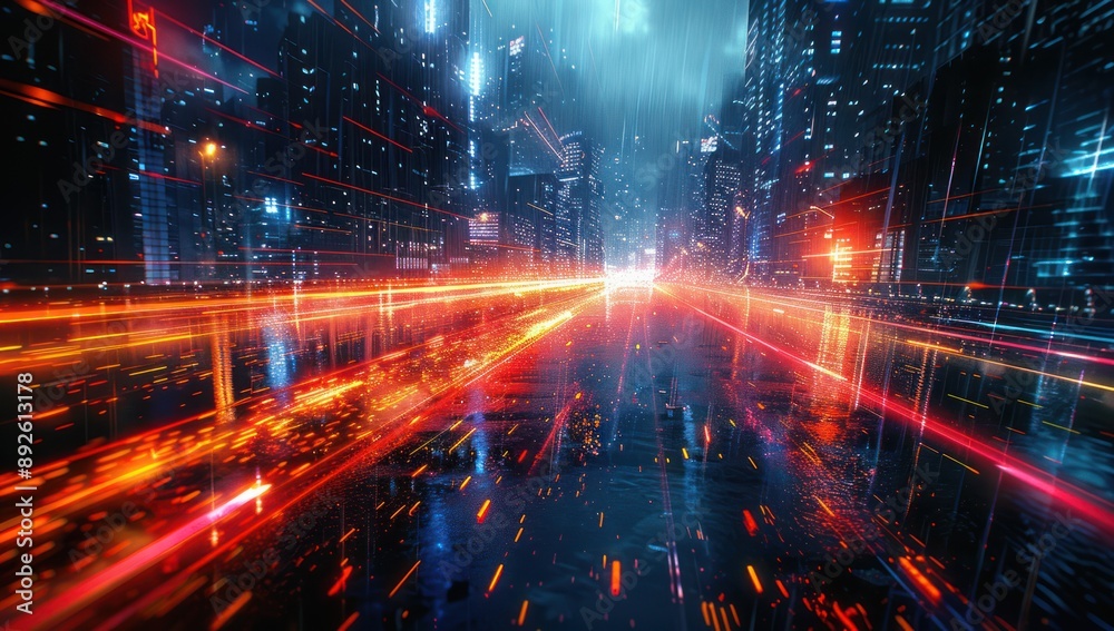 Obraz premium Cityscape at Night with Light Trails