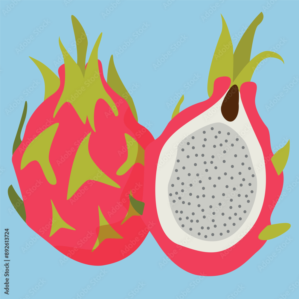 Pattaya is an exotic fruit and a slice in a vector. Pattaya is an exotic fruit and a slice in a vector.