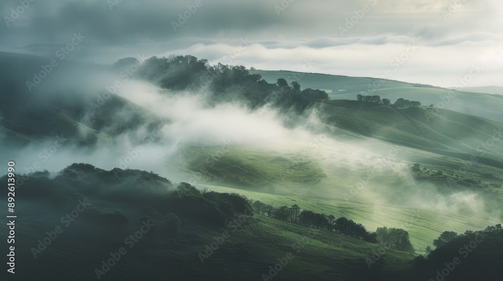 Fototapeta premium fogging hill on morning. copy space