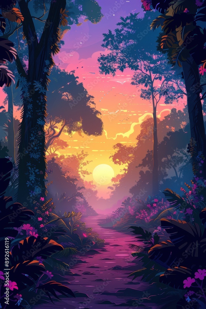 Fototapeta premium Sunset Through a Tropical Forest Path