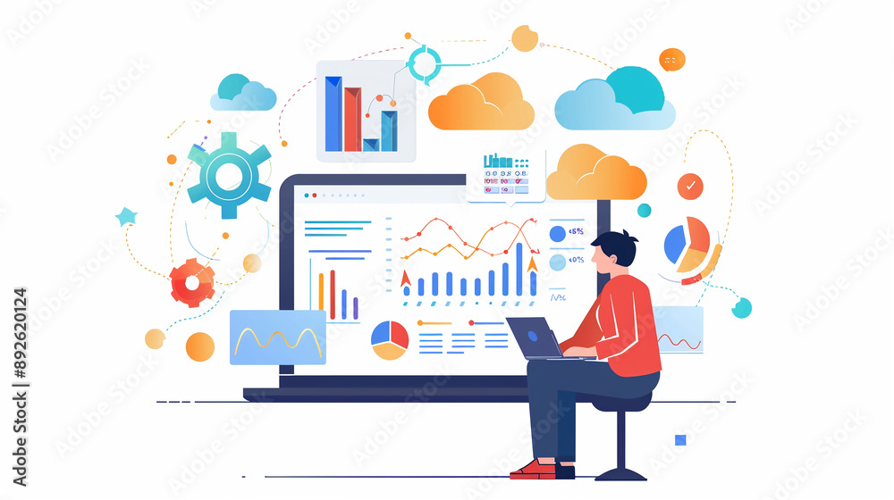 Business data analysis growth and development. Businessman working on laptop with financial report Business data analysis growth and development. Businessman working on laptop with financial report