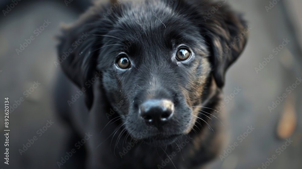 Close-up of a fluffy Labrador puppy with expressive eyes looking at the camera Close-up of a fluffy Labrador puppy with expressive eyes looking at the camera