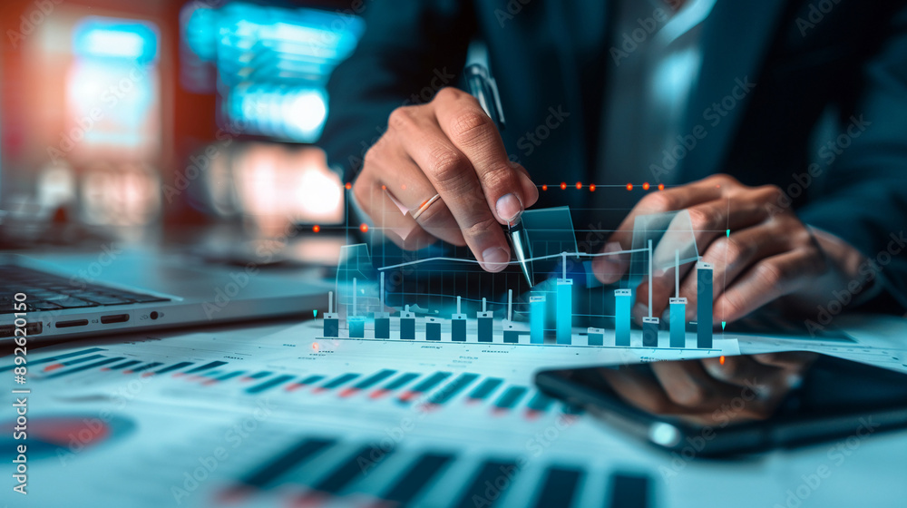 Business data and stock market analysis currency exchange. Businessman analyzing financial graph Business data and stock market analysis currency exchange. Businessman analyzing financial graph