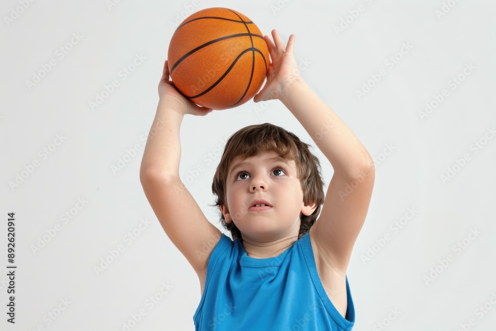 Young Boy Aiming Basketball Shot Indoors Young Boy Aiming Basketball Shot Indoors