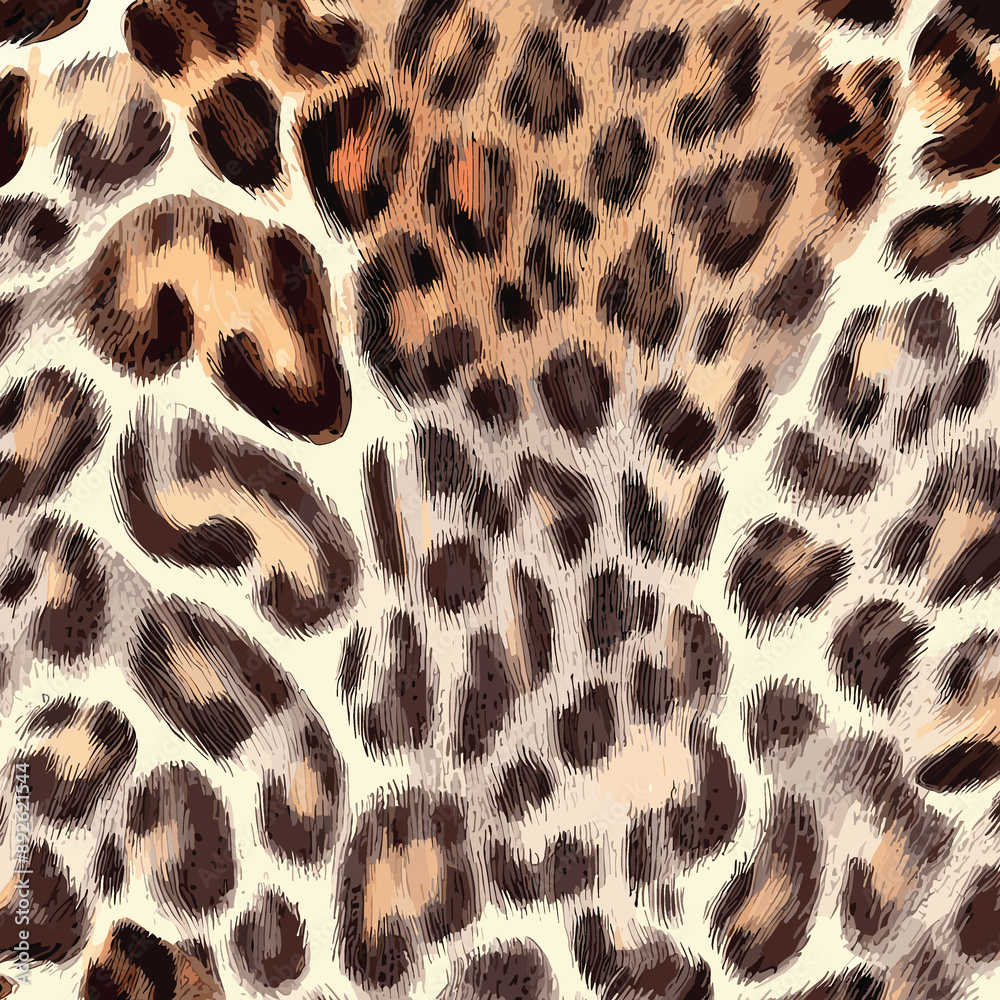 Naklejka premium Leopard Skin Texture Pattern Vector. Seamless Animal Wildlife Skin Pattern. Leopard Fur Camouflage Background.