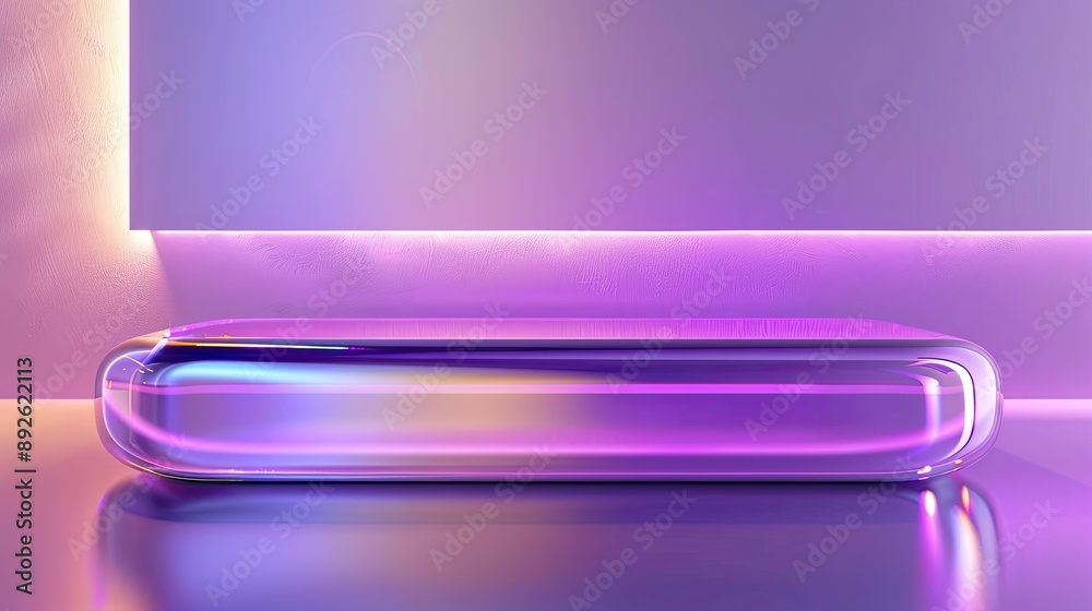 Iridescent Purple Modern Podium with Chromatic Aberration Effect for Displaying Cosmetics.