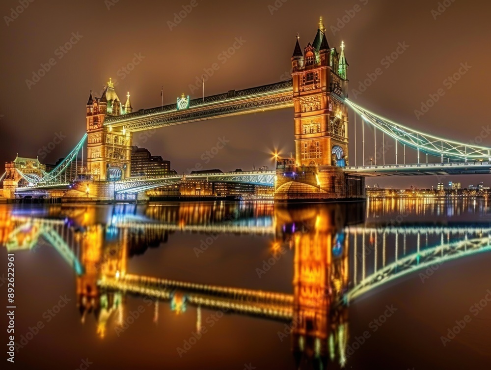 Obraz premium Tower Bridge at Night with Reflections