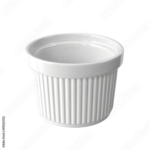 Isolated White Ramekin with Ribbed Design and Smooth Interior. photo