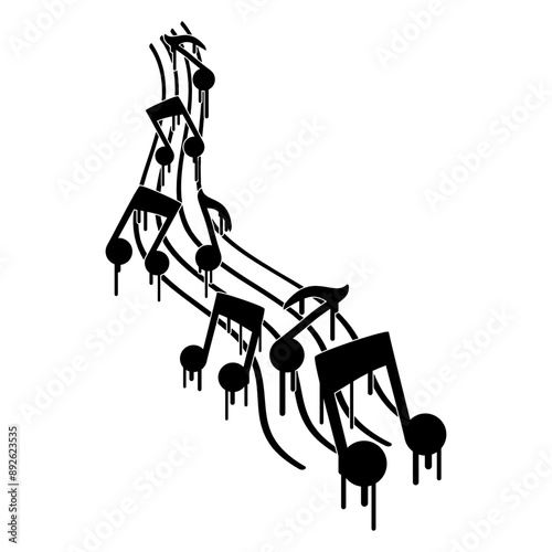 Many Music Notes Graffiti Spray Ink Water Drops Dripping Harmony Sound Lines Waves Song Clef French Violin Treble Musical Bass Instrument Sound Love Icon Symbol Design
