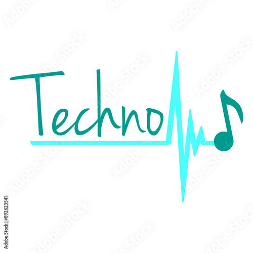 Techno Music is my Life Pulse Frequency Heartbeat Club DJ Party Letters Saying Quote Text Clef Note French Violin Treble Musical Bass Instrument Sound Love Icon Symbol Design