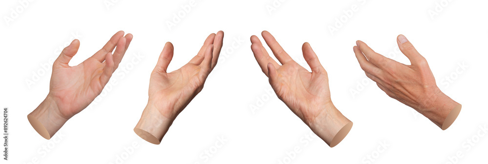 Hands, palms reaching out, stretching to something, isolated on white background, set.. Hands, palms reaching out, stretching to something, isolated on white background, set..