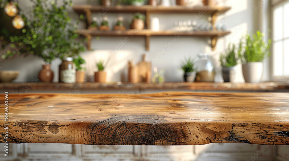 Background with kitchen table, wood counter top on blur of white clean abstract home interior with bokeh. Background with kitchen table, wood counter top on blur of white clean abstract home interior with bokeh.