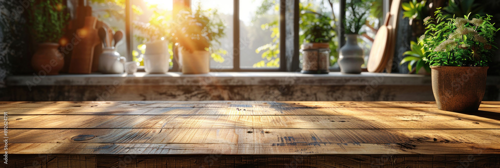 Background with kitchen table, wood counter top on blur of white clean abstract home interior with bokeh. Background with kitchen table, wood counter top on blur of white clean abstract home interior with bokeh.