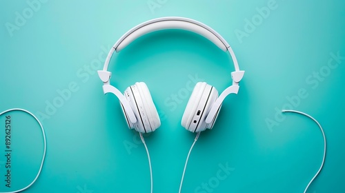 white headphones on turquoise background