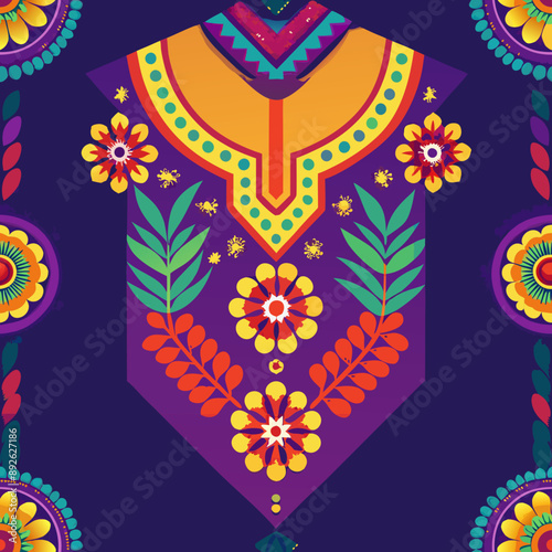 Geometric ethnic pattern Floral neck embroidery design for background,wallpaper,clothing and wrapping.