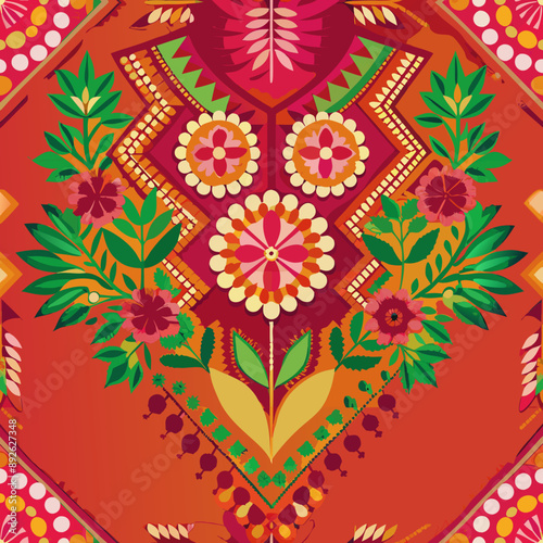 Geometric ethnic pattern Floral neck embroidery design for background,wallpaper,clothing and wrapping.