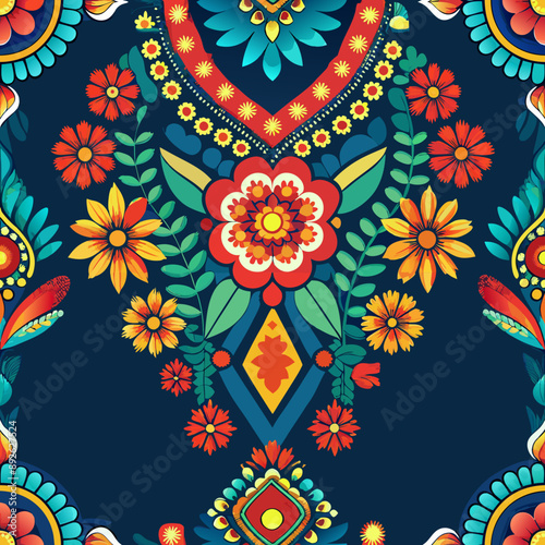 Geometric ethnic pattern Floral neck embroidery design for background,wallpaper,clothing and wrapping.