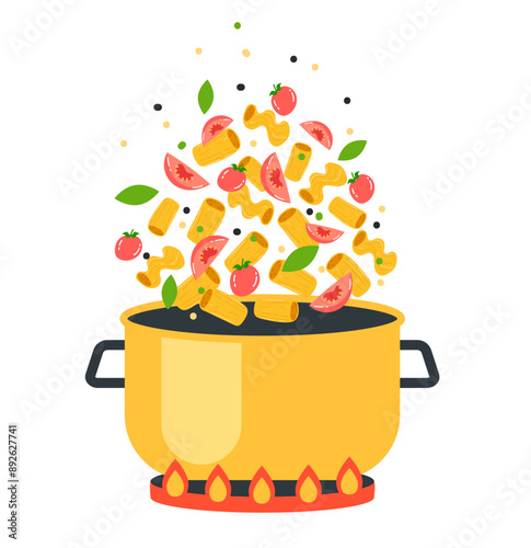 Pasta preparation concept. Vector flat graphic design element illustration