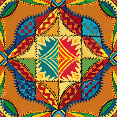 embroidered pattern. Wavy bohemian print. Patchwork ornament